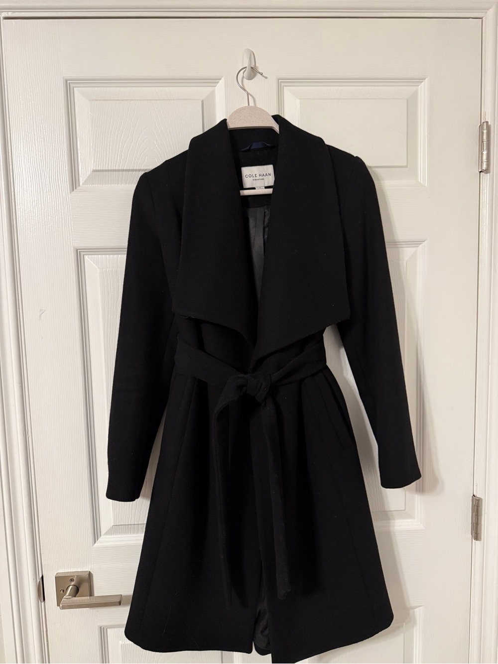 Cole Haan Black Draped Belted Coat